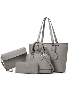 Women's Grey 4-Piece Crossbody Bag and Wallet Purse Set With a Large Tote Bag